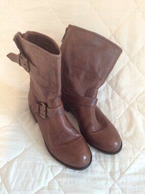 Steve Madden Temmpt Brown Leather Studded Back Zip Mid Calf Boots 8.5 M